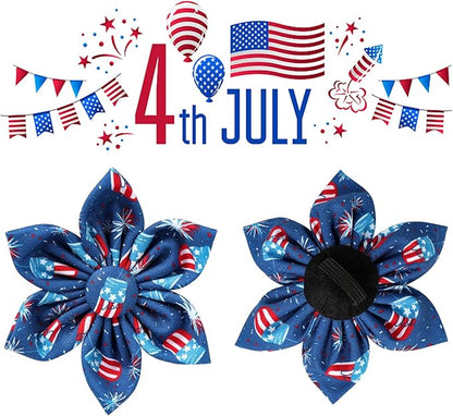 Patriotic Dog Collar with Flower 4th of 13.5-22in