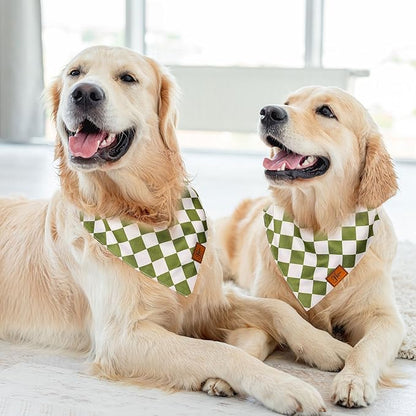 Green Checkered Dog Bandana Classic Checkerboard Print Fabric Pet Scarf Medium Sizes Adjustable Pet Neckerchief Dog Bibs for Cat Dog Birthday Costume Accessories