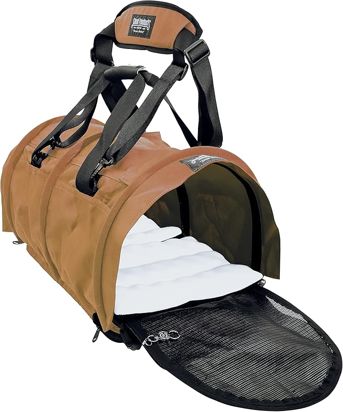 Divided SturdiBag Large Pet Carrier: Compartment for 2 Pets, Flexible Height for Cat and Dog Soft Sided with Safety Clips and Seatbelt Straps | Earthy TAN, 18" x 12" x 12" (PN: SB2D-PRO-ET)