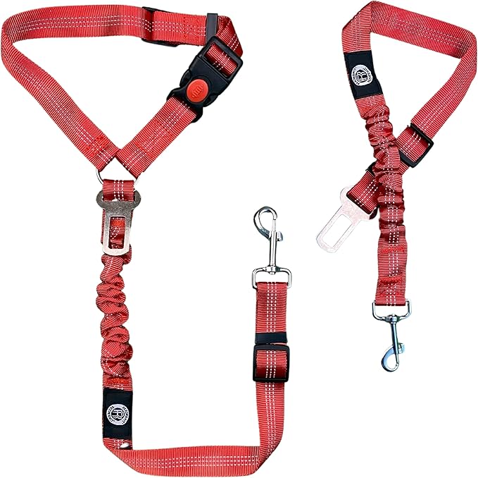 Reflective 2 in 1 Dog Cat Seat Belt Stretchable, Expandable Harness Leash and Headrest Collar Accessary for Vehicle, Pet Safety, Nylon, Heavy Duty and Elastic (Red)