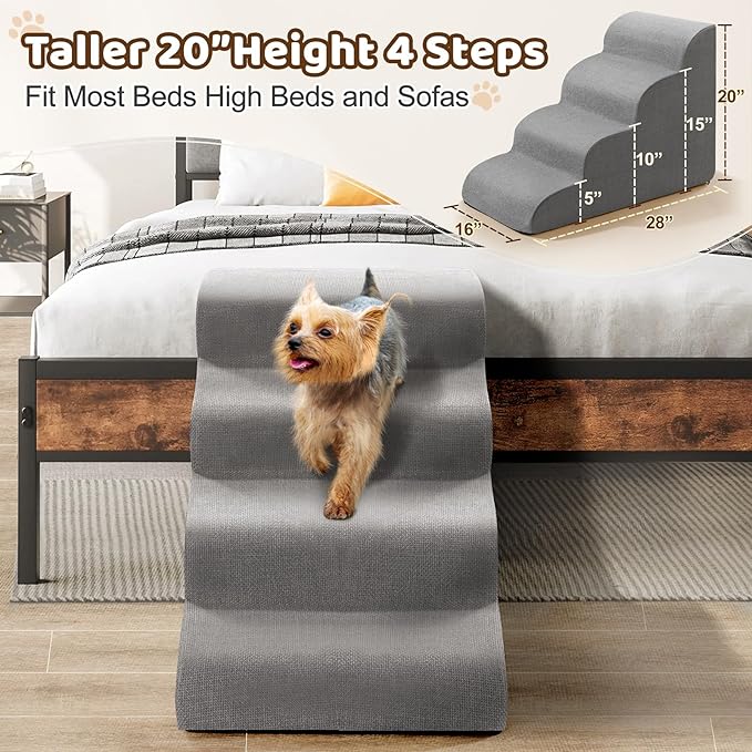 Gimars Upgrade Taller Dog Stairs for Samll Dogs for Bed 20" H 4-Step Dog
