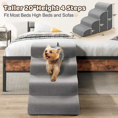 Gimars Upgrade Taller Dog Stairs for Samll Dogs for Bed 20" H 4-Step Dog