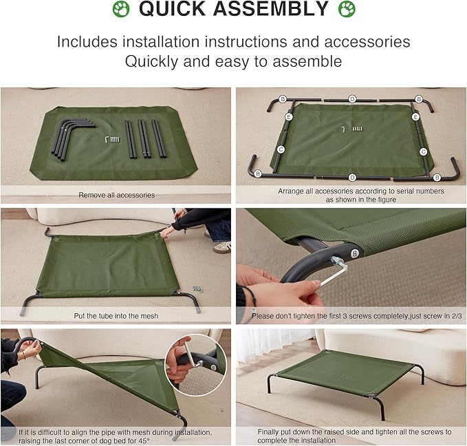 Love's cabin Elevated Cooling Dog Bed for Medium Dogs Green,43 inches