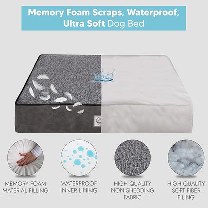 Memory Foam Dog Bed for Extra Large Dogs- Waterproof Dog Bed Mat with Removable Washable Cover