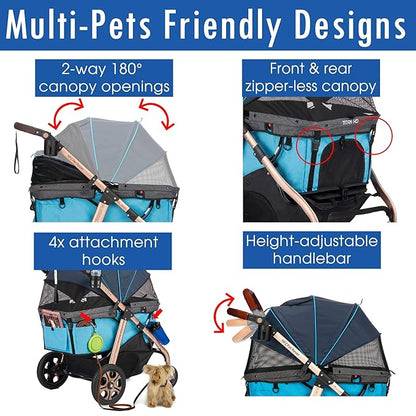 HPZ Pet Rover Titan-HD Premium Super-Sized Dog/Cat/Pet Stroller SUV Travel Carriage/w Access Ramp/100Lbs Capacity/Pumpless Rubber Wheels/Aluminum Frame for Small