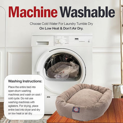Majestic Pet 32 Inch Micro Velvet Calming Dog Bed Washable – Cozy Soft Round Dog Bed with Spine for Head Support 32x23x7 (inch)