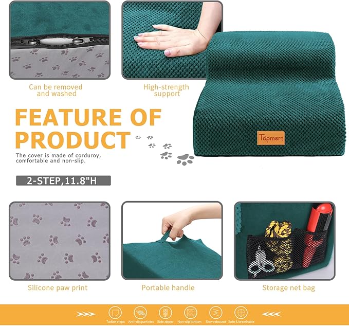 Topmart High Density Foam Pet Steps 2 Tiers 11.8" High,Non-Slip