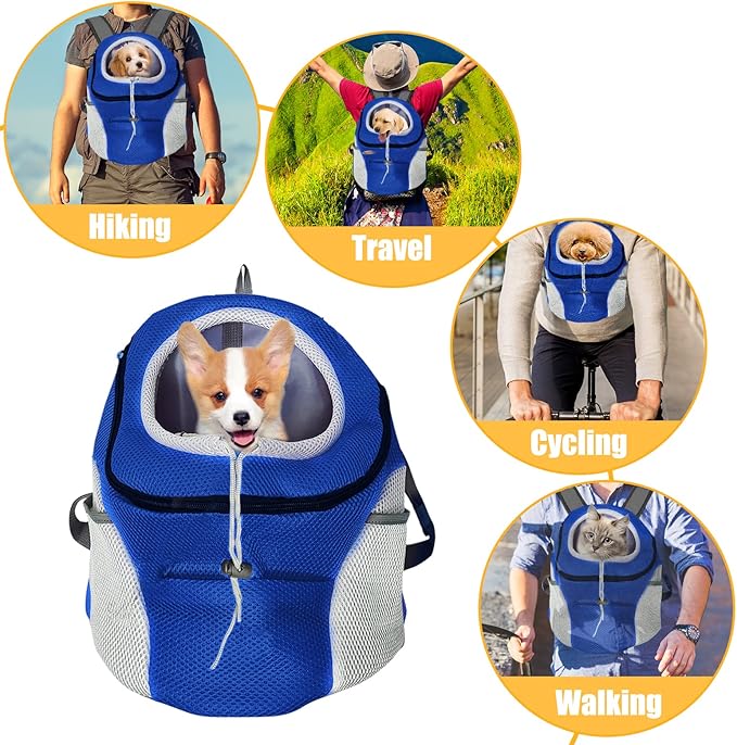 Fhiny Dog Carrier Backpack, Comfortable Doggy Front Backpack Pet Puppy Carrier Travel Pack with Breathable Head Out Design and Padded Shoulder for Walking Biking Hiking Camping