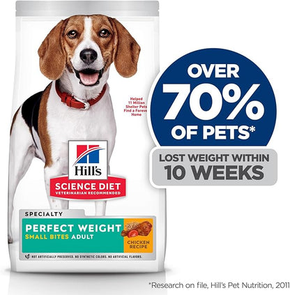 Hill's Science Diet Perfect Weight, Adult 1-6, Weight Management Support, Small Kibble, Dry Dog Food, Chicken Recipe, 12 lb Bag