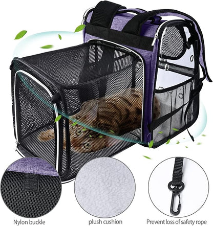 BAGLHER Expandable Pet Carrier Backpack，Pet Bubble Backpack for Small Cats Puppies Dogs Bunny, Airline-Approved Ventilate Transparent Capsule Backpack for Travel, Hiking and Outdoor Use. Purple