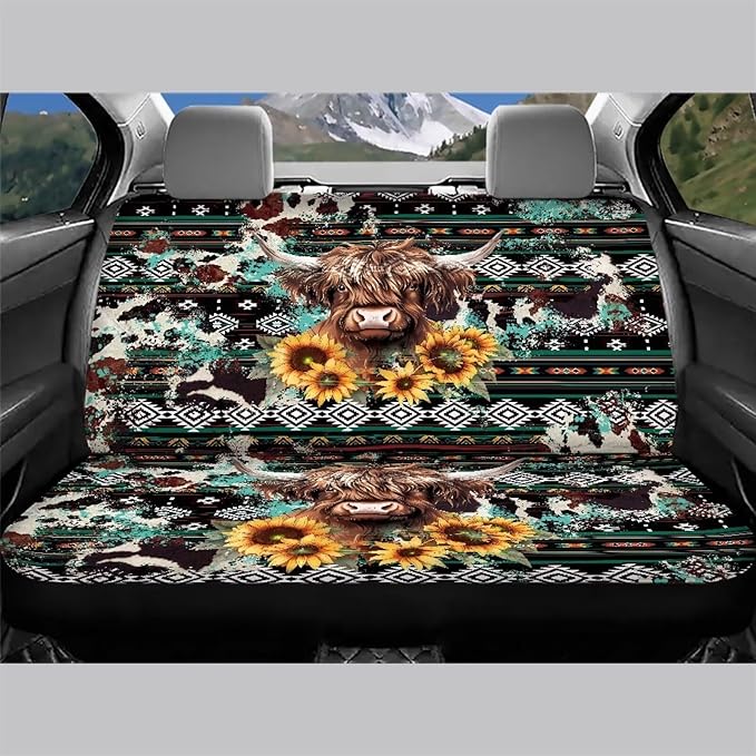 AFPANQZ Highland Cow Sunflower Car Seat Cover Rear Seats Only High Stretchy Washable Bucket Seat Cushion Protector Backseats Covers for Girls Women