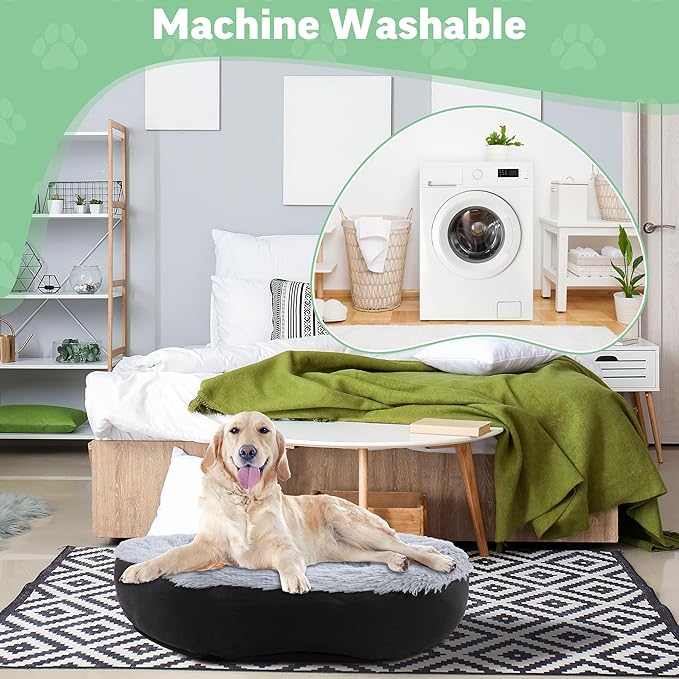 HOMBYS Indestructible Dog Bed Chew Proof Dog Bed for Aggressive Chewers with Faux Fur Surface Washable-24x24x8 inches