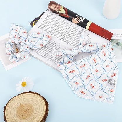 E-Clover Dog Bandanas Girl & Matching Scrunchie-Floral Dog