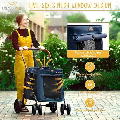 4 Wheels Pet Stroller for Small/Medium Dogs- One Button Fold 360° Swivel