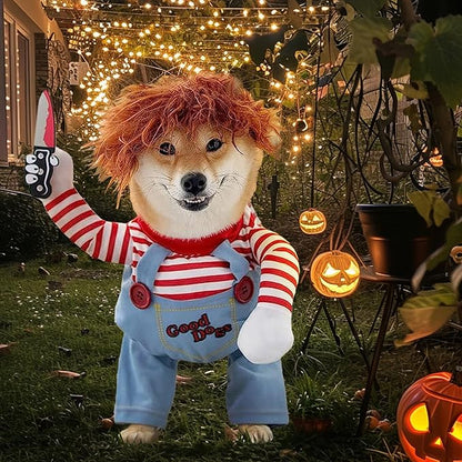 Dog Halloween Costumes, Deadly Doll Dog Costume,Chucky Dog Costume with Knife for Pets, Funny Dog Costumes Halloween for Large Dogs [L]