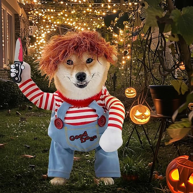 Dog Halloween Costumes, Deadly Doll Dog Costume,Chucky Dog Costume with Knife for Pets, Funny Dog Costumes Halloween for Large Dogs [XL]