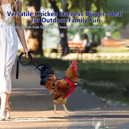 Chicken Harness Hen Size with 6ft Matching Leash – Adjustable, Resilient, Comfortable, Breathable, Large Size, Suitable for Chicken Weighing About 6.6 Pound,red