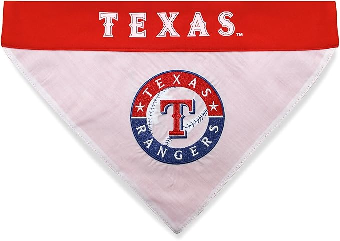 Pets First MLB Texas Rangers Reversible Bandana Size XX-Large for Dogs & Cats. 2 Sided Sports Bandana