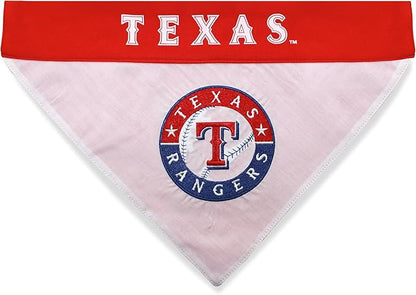 Pets First MLB Texas Rangers Reversible Bandana Size XX-Large for Dogs & Cats. 2 Sided Sports Bandana