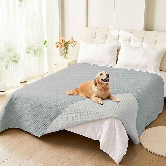 hyha Waterproof Dog Blanket, Soft Dog Bed Cover Pet Blankets, Waterproof Sofa Couch Cover for Dogs Washable, Reversible Pet Couch Covers for Sofa Furniture (52x82 Inch, Grey/Light Grey)