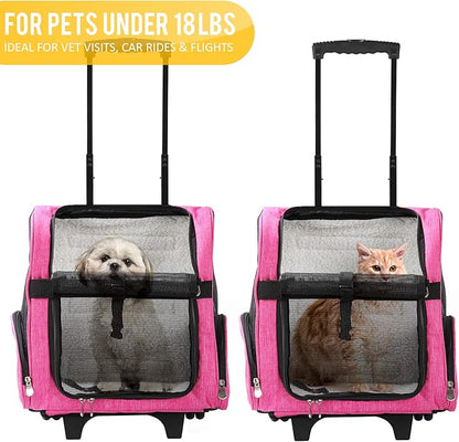 KOPEKS Deluxe Backpack Pet Travel Carrier with Double Wheels - Pink - Large (KPS-1115)