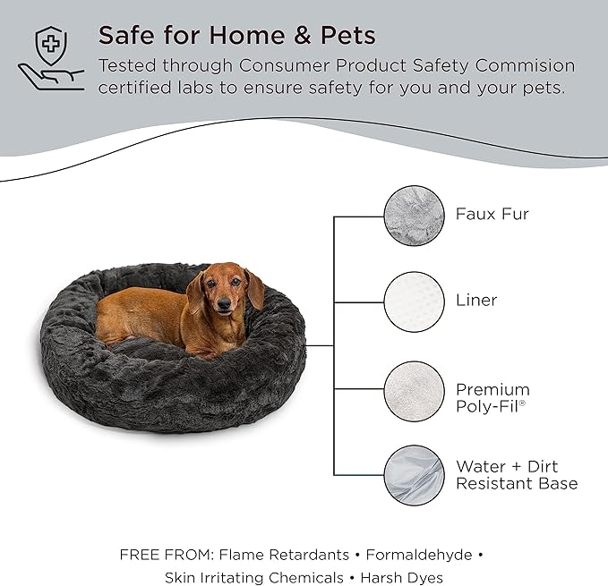 Best Friends by Sheri The Original Calming Donut Cat and Dog Bed in Lux Fur Charcoal Mink 23"