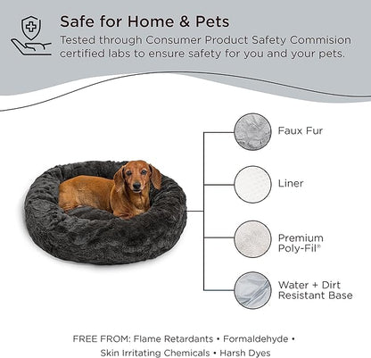 Best Friends by Sheri The Original Calming Donut Cat and Dog Bed in Lux Fur Charcoal Mink 23"