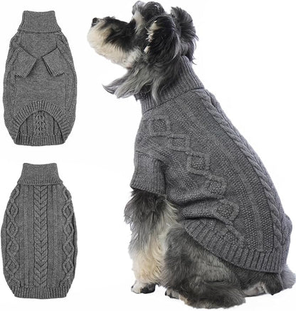 Small Dog Knit Sweater, Fall Puppy Sweaters Boys Girls, Dog Sweatershirt with Harness Hole, Halloween Sweater for Small Dogs, Classic Pullover Doggie Costumes for Toy Poodle, Yorkie, Grey S