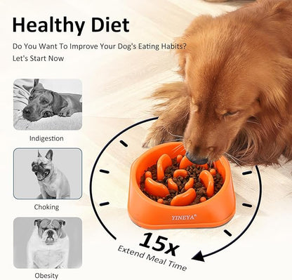 2Pcs Slow Feeder Dog Bowl Large Breed, Dog Slow Feeder Bowl, Dog Food Bowl Slow Feeder, Dog Bowl Slow Feeder, Dog Bowl That Slow Down Eating, Dog Puzzle Feeder, Slow Eating Dog Bowl Pink&Orange