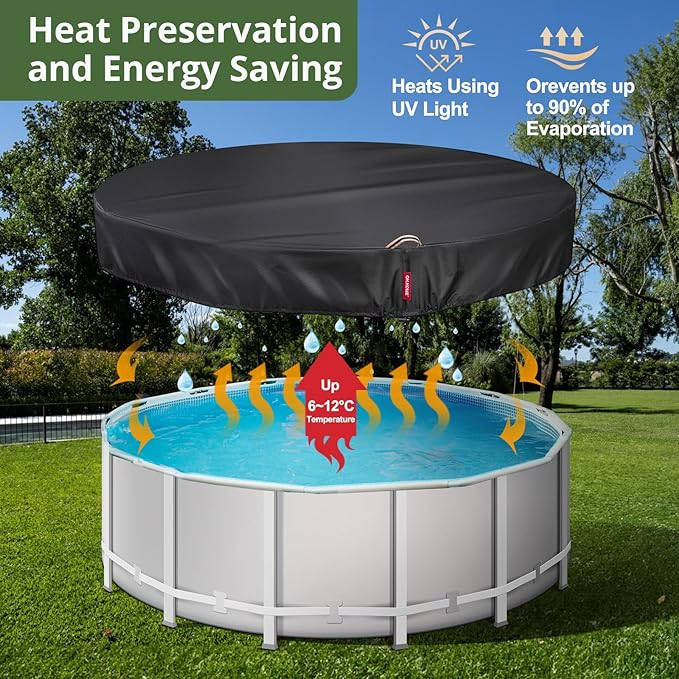 18Ft Round Pool Cover with 738N Strong Tear Resistant [600D Upgrade Extra Dense Heavy Duty Fabric] Swimming Pool Cover for Above Ground Pools