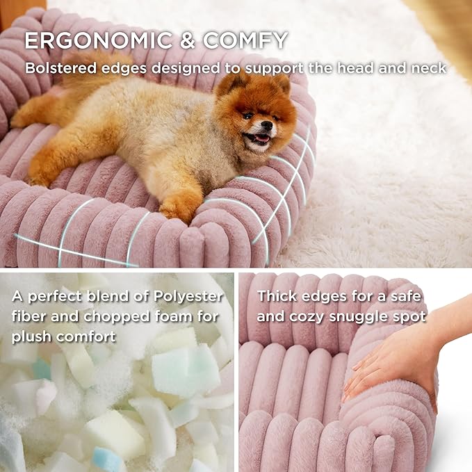 Bedsure Cute Dog Bed for Small Medium Dogs 25x21x7inches, Blush