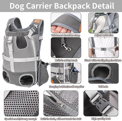 Dog Carrier Backpack - Legs Out Front Facing Pet Carrier Backpack for Small Medium Dogs, Hands-Free Dog Front Carrier, Easy-fit Adjustable Dog Carrying Backpack for Walking Hiking Bike and Motorcycle