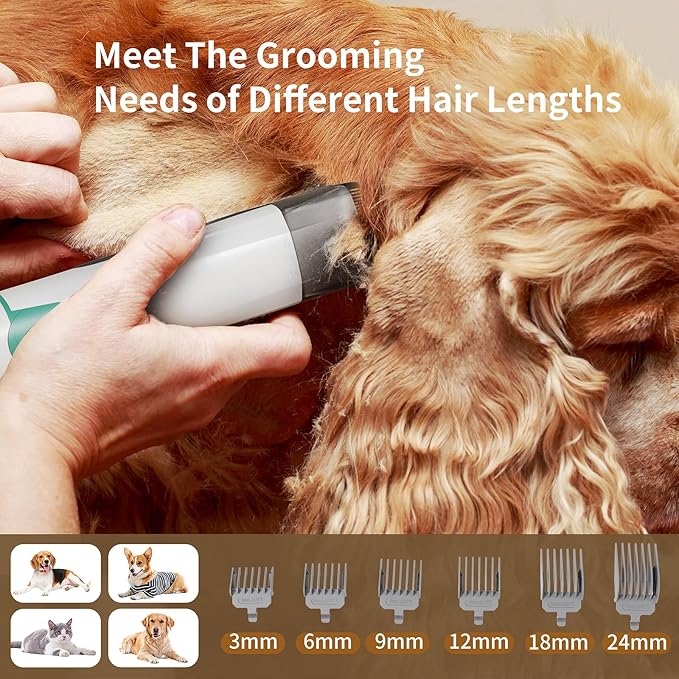 Dog Grooming Kit, Pet Grooming Vacuum with Pet Clipper Nail Grinder, Dog Hair Vacuum with 6 Pet Grooming Tools for Dogs Cats Shedding Grooming