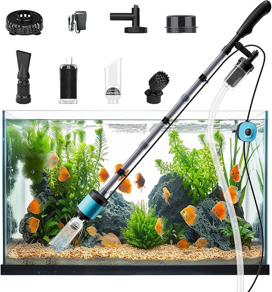 Electric Aquarium Vacuum Gravel Cleaner, 729GPH /15W 6 in 1 Upgraded Variable Frequency Motor Automatic Fish Tank Gravel Cleaner Vacuum for Wash Sand & Water Changer