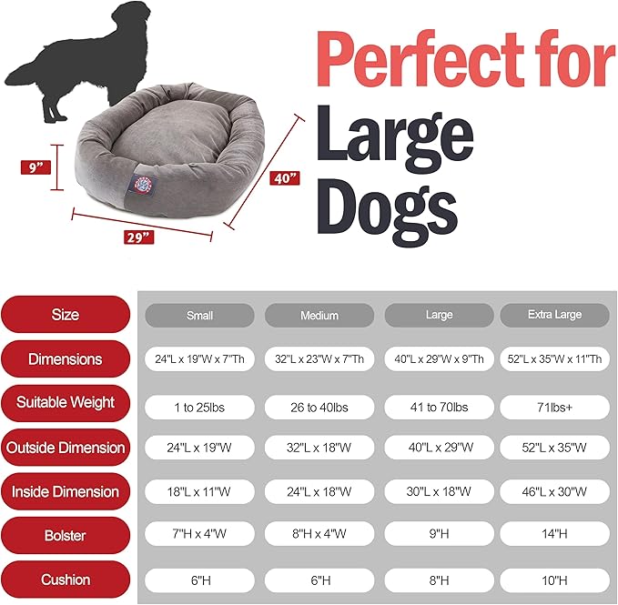 Majestic Pet 40 Inch Micro Velvet Calming Dog Bed Washable – Cozy Soft Round Dog Bed with Spine for Head Support 40x29x9 (inch)