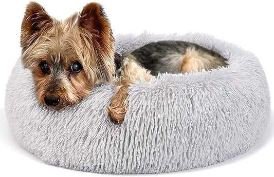 Extra Small Dog Bed Cute Grey Dog Bed Washable 19 inches Donut Fluffy Small Pet Beds 10 lbs