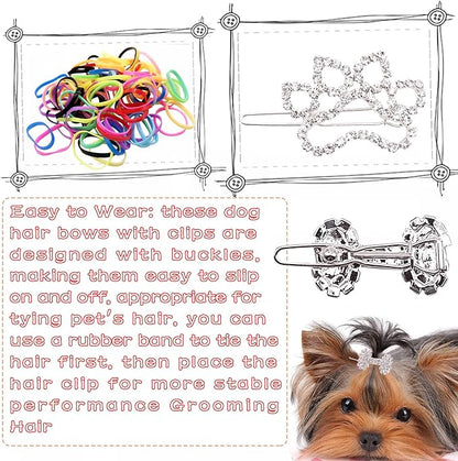 PET SHOW 10pcs Crystal Small Dogs Hair Clips 200pcs Rubber
