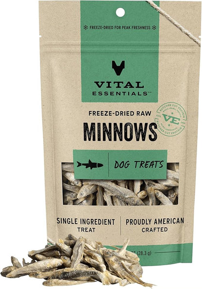 Vital Essentials Freeze Dried Raw Single Ingredient Dog Treats, Minnows, 1 oz | Premium Quality High Protein Training Treats | Grain Free, Gluten Free, Filler Free