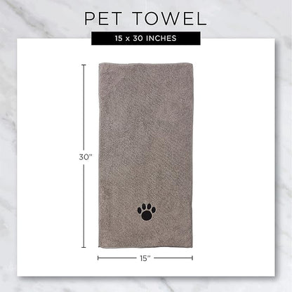 Bone Dry Pet Grooming Towel Collection Embroidered Absorbent Microfiber Drying Set 15x30, Gray, 3 Count