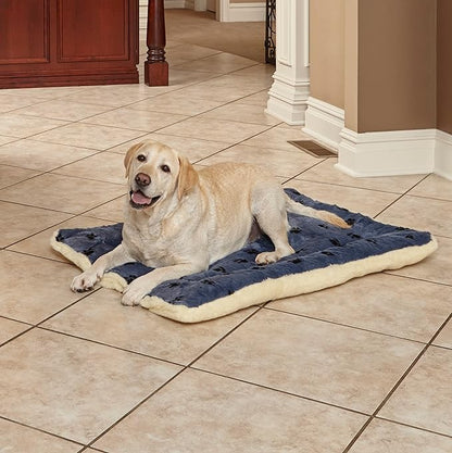 MidWest Homes for Pets Reversible Paw Print Pet Bed in Blue / White 40L x 26W x 3.5H for