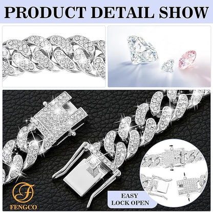 Silver Dog Chain Collar Diamond Cuban Link Dog 13mm Wide Cats(14inch)