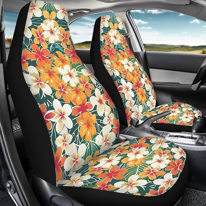 UNICEU Hawaiian Hibiscus Automotive Seat Covers 2Pcs Car