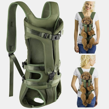 Lukovee Dog Backpack Carrier, Legs Out Easy-fit Dog Front Carrier for Small Medium Dogs, Adjustable Hands Free Dog Chest Carrier for Hiking Cycling (Green,X-Large)