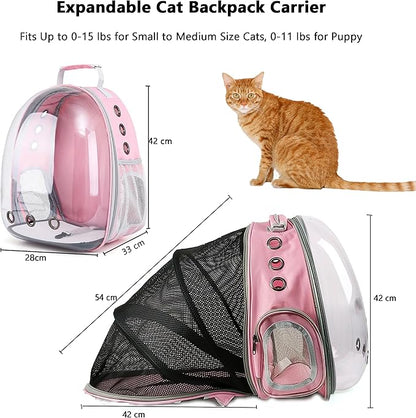 Cat Backpack Carrier,Expandable Bubble Backpack for Carrying Cats and Puppies,Airline-Approved Pet Travel Carrier Designed for Travel, Hiking, Walking Outdoor Use,Pink