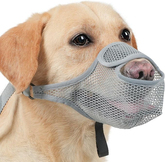 LUCKYPAW Dog Muzzle for Large Medium Small Dogs, Mesh Muzzle for Dog to Prevent Biting Chewing Licking Eating, Soft Dog Muzzle with Front Opening Design for Drinking Panting