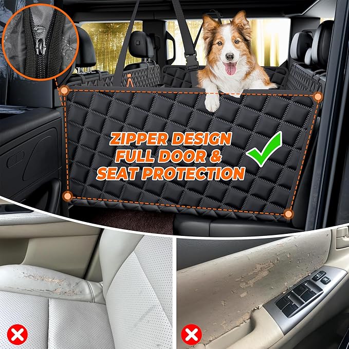 XL Dog Car Back Seat Cover for Trucks,Large Truck Backseat Extender with 6 Foldable Board, Pet Hammock Hard Bottom Bed Waterproof for Full Size Crew Cab Car Like F150 RAM 1500, Silverado,Black