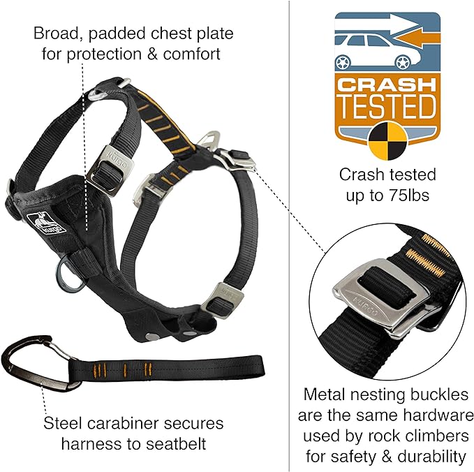 Kurgo Tru-Fit Enhanced Strength Dog Harness - Crash Tested Car Safety Harness for Dogs, No Pull Dog Harness, includes Pet Safety Seat Belt, Steel Nesting Buckles (Ink Blue, X-Small)