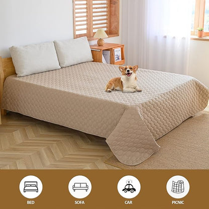 Waterproof Dog Bed Covers for Couch Protection Dog Pet Blanket Furniture Protector (82"x102",Beige+Ivory)