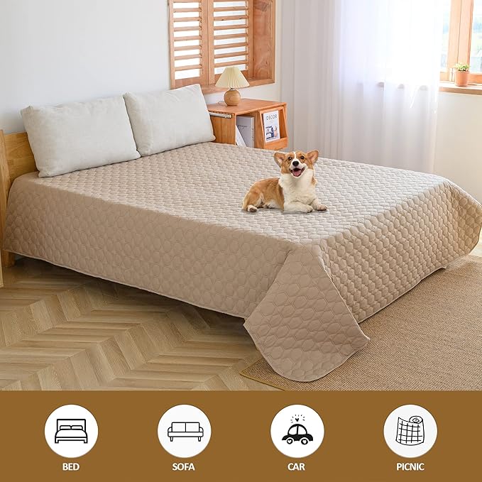 Waterproof Dog Bed Covers for Couch Protection Dog Pet Blanket Furniture Protector (82"x82",Beige+Ivory)