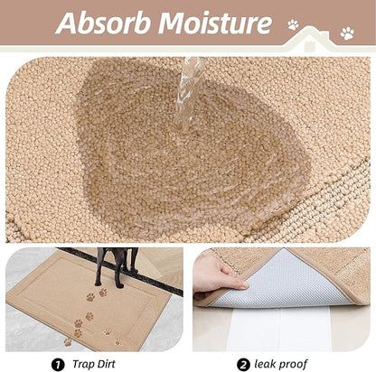 BEQHAUSE Dog Door Mat for Muddy Paws Dirt Trapper Absorbent Indoor Door Mats Non-Slip Washable Entryway Rug Low-Profile Welcome Dog Mat Polyester Mud Mat for Dogs and Wet Shoes 20"x32"